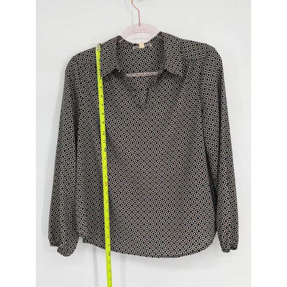 Pleione Womens Small Black Geometric Diamond Print V-Neck Blouse Sz S - Picture 2 of 9